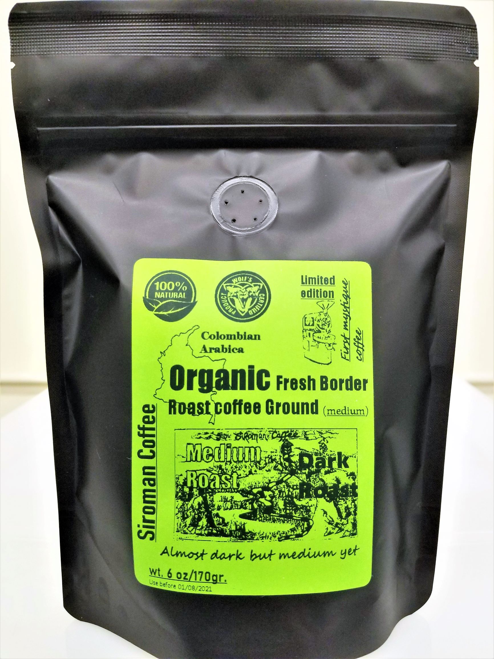 Ground Border Roast, Organic Colombian Coffee Ground Coarse to Fine